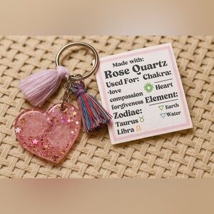 💗5 for $25💗 Pink Heart Rose Quartz Keychain with Tassel